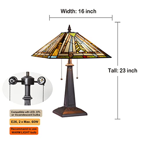 Cotoss CB164354TL Tiffany Table Lamp 16 Inch Wide Handmade Stained Glass Lamp Shade 2 Light Mission Style Vintage Table Lamp thumb #5