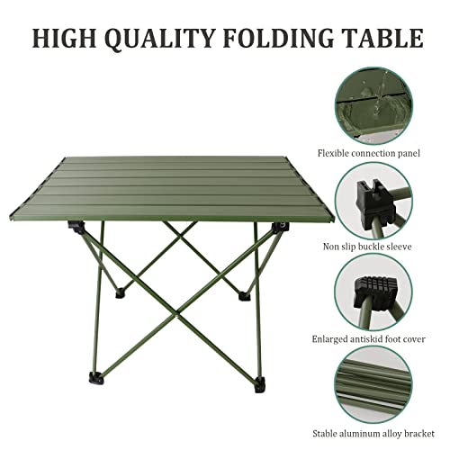 Eonlim-Portable Outdoor Camping Folding Table, Ultra Light Aluminum Chicken Rolls Table, Beach Table, Folding Side Table, Outdoor Cooking Picnic Travel Equipment (Green, Large) #TOP3