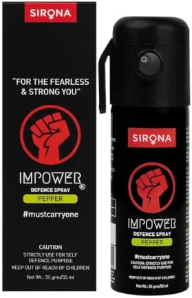 Sirona Impower Pepper Spray Green Chilli for Women | Pack of 1 | Self Defence Spray | Pocket Size Personal Safety Spray | Up to 12 ft Range | Up to 45-Minute Escape Window | Single-Hand Trigger | 18+