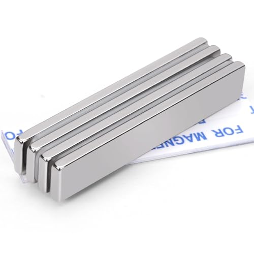 Image of MIKEDE 4 Pack Rare Earth Strong Neodymium Bar Magnets, with Double-Sided Adhesive for Craft, Fridge, Kitchen, Office - 60 x 10 x 3 mm