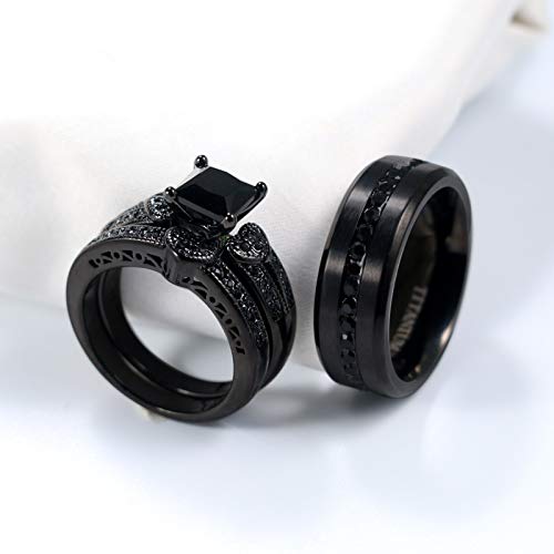ringheart 2 Rings His and Hers Ring Couple Rings Black Cz Rings Womens Wedding Ring Sets Titanium Steel Mens Wedding Bands4