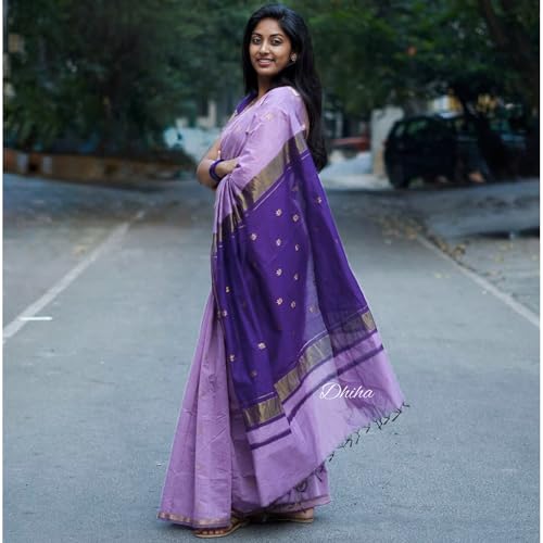 Image of Original Maheswari Cotton Silk Saree for Women | Kanjivaram Pure Silk Cotton Sari with Blouse | Zari Work | Tassels | Handloom Weave