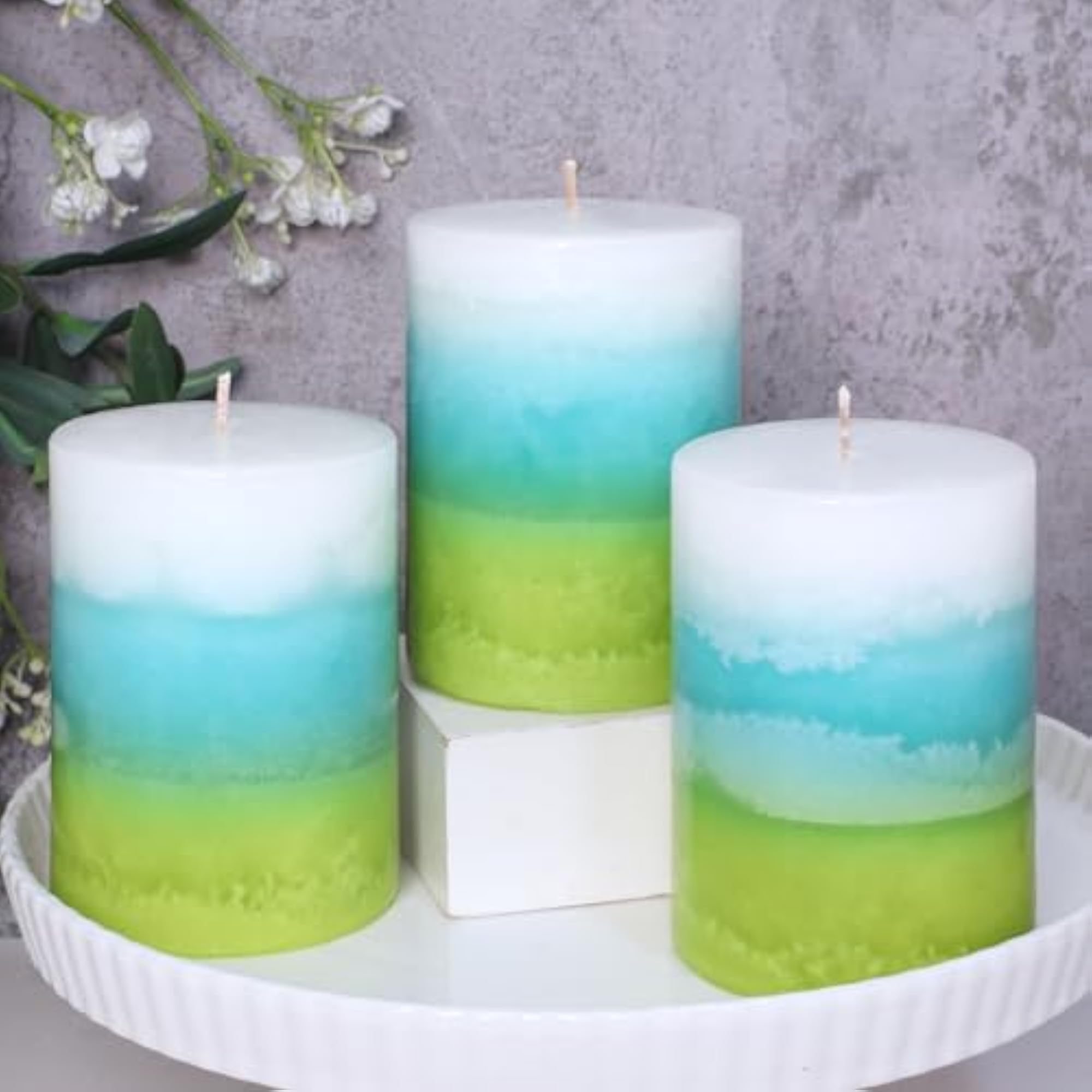 Mint Scented Pillar Candles, 3 x 4 Inch, Smokeless & Dripless