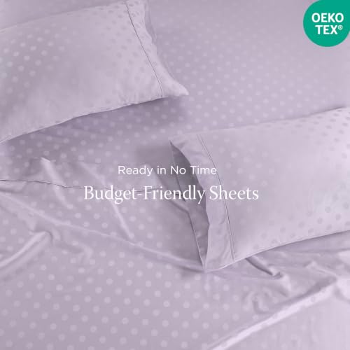 Image of Threadmill Cotton King Sheet Set, Sateen, Damask, Lilac, 4-Piece | 100% Cotton, Sateen Weave, Damask Pattern, 4-Piece Set, Breathable, All-Season, Lightweight, OEKO-TEX Certified