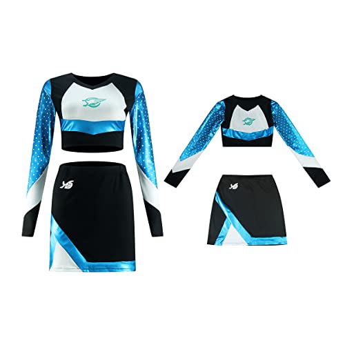 Jaugola Women Maddy Cheerleader Costume 2 Pieces Top Skirt Sets Cosplay Cheer Outfit Halloween Cheerleading Party Blue M
