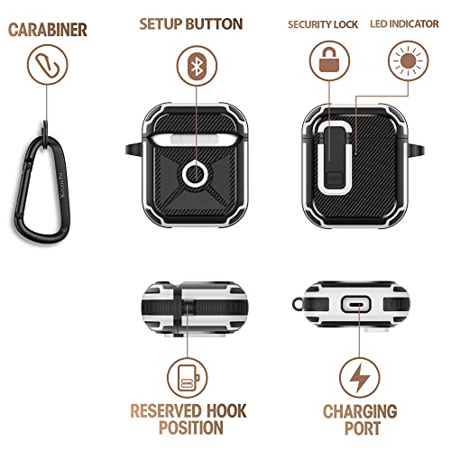Koaichi For Airpods 2Nd/1St Generation Case, Full-Body Ultra-Hard Shell Protective Cover With Lock, Powerful Drop Protection, Well Built Case Designed For Airpods 2/1, Black/White #TOP3