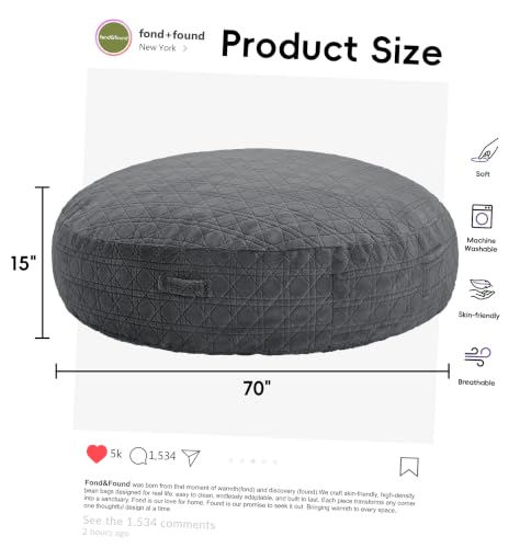 Image of 6FT Bean Bag Chair Oversized Bean Bags for Adults Large Bean Bag Beanbag Chair Washable Cover Quilted Plush Bean Bags Giant Memory Foam Bean Bag Chairs for Adults Pocket Bedrooms Living Room(Darkgrey)