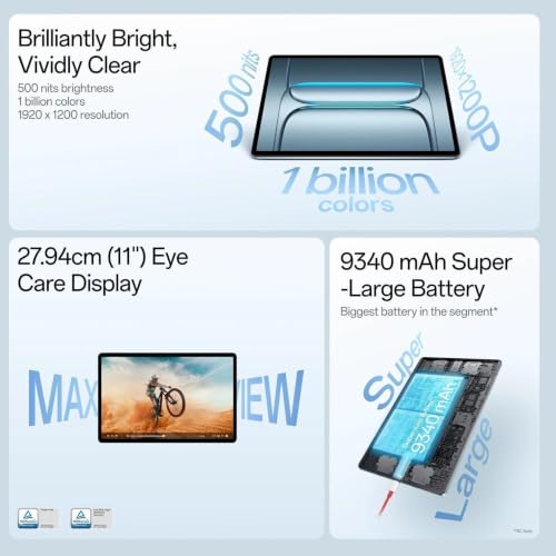 Image of OnePlus,Pad Lite, 11-inch (27.94 CM), LCD, 6GB RAM, 128GB ROM, WiFi, Quad Speakers, 9340mAh Battery, Blue, Not AI Enabled