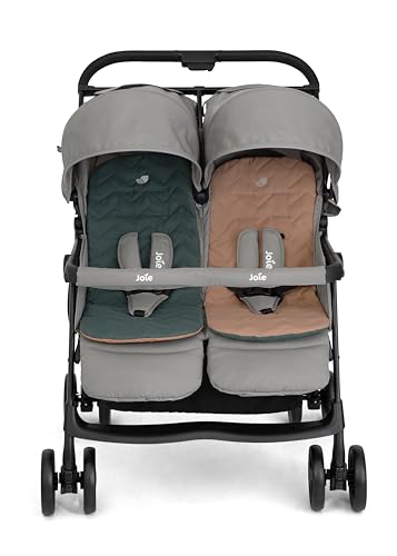 Image of Joie Aire Twin Lightweight Double Stroller, Suitable from Birth to 15 kg, Independent Forward Facing Seats, SoftTouch 5-Point Harness, Lie-Flat Recline, UPF 50+ Canopies, All-Wheel Suspension, Reversible Seat Liners, Quick One-Handed Fold