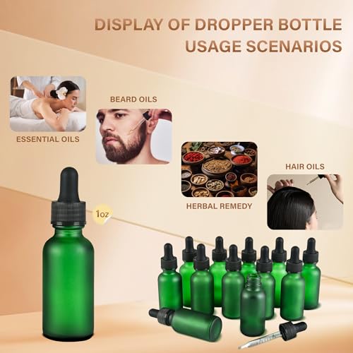 NOOEEISS 12 Pcs, 1oz Dropper Bottle, Green Glass Eye Dropper Bottle, Tincture Bottles with Dropper, Pretty Finish, Leak-Proof Design, Stronger Suction for All Kinds of Mixed Liquids by NOOEEISS - Used condition - Image 5