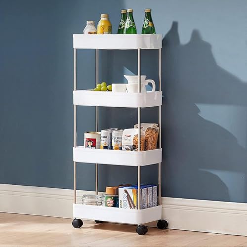 Image of Multipurpose 4-Tier Storage Shelf, Storage Rack with Wheels, Storage Organizer Cart for Kitchen, Pantry Closet, Bedroom, Bathroom(4 Layer, White)
