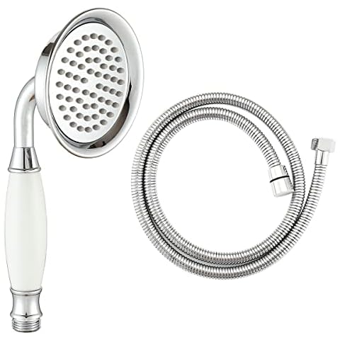 Winskybath Big Size 98MM Chrome Brass Shower Head Traditional Victorian Style Handheld Shower Sprayer with 1.5M Shower Hose Cover
