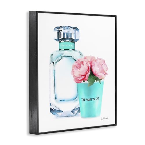 Image of The Stupell Home Decor Collection Teal Blue Perfume Bottle and Pink Peonies Framed Giclee Texturized Art, Multi-Color