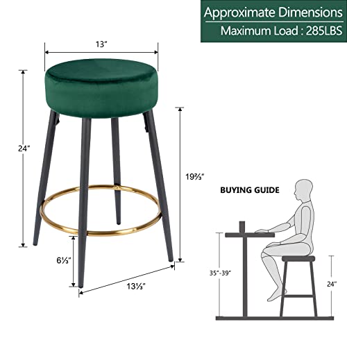 Duhome Counter Height Bar Stools Set Of 2, Velvet Kitchen Stools Upholstered Dining Chair Stools 24 Inches Height With Golden Footrest For Kitchen Island Coffee Shop Bar Home Balcony, Dark Green #TOP2