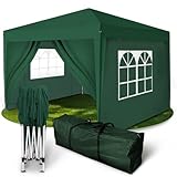 Kronenburg Faltpavillon wasserdicht Dachmaß 2 x 2 m UV Schutz 50+ Pavillon in Grün mit 4 Seitenteilen