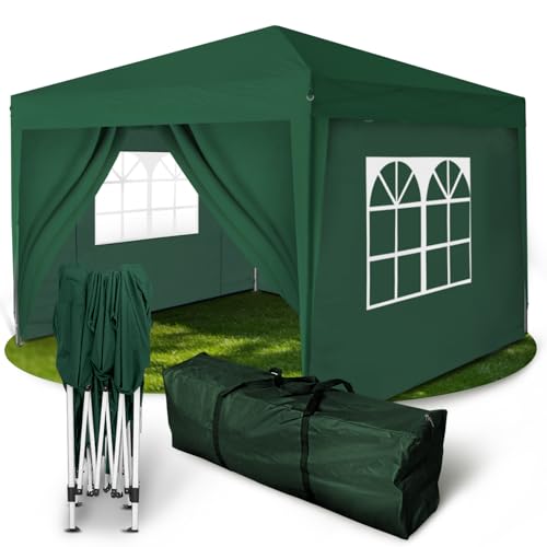 Kronenburg Faltpavillon wasserdicht Dachmaß 2 x 2 m UV Schutz 50+ Pavillon in Grün mit 4 Seitenteilen