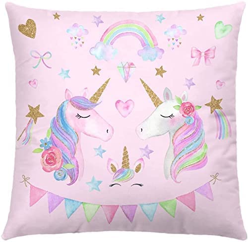 Wajade Licorne Holding taies d'oreiller 1 Pack Rose Licorne Housses de Coussin Housses d'oreiller décoratif en Peluche 45 x 45 cm pour la Chambre des Filles avec Fermeture à glissière Invisible