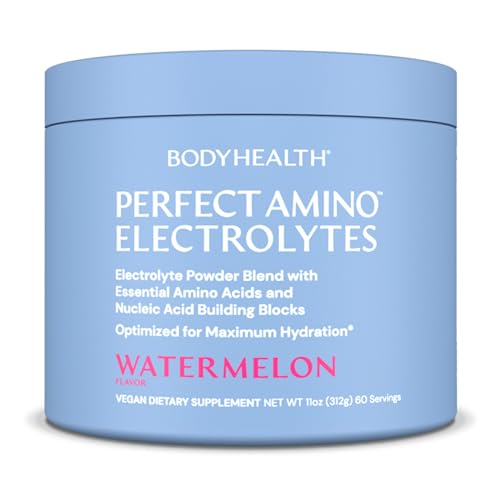 BodyHealth PerfectAmino Electrolytes Powder No Sugar, Keto Sugar Free Fasting Electrolytes Drink Mix, Hydration Powder with Trace Minerals - Watermelon - 60 Servings
