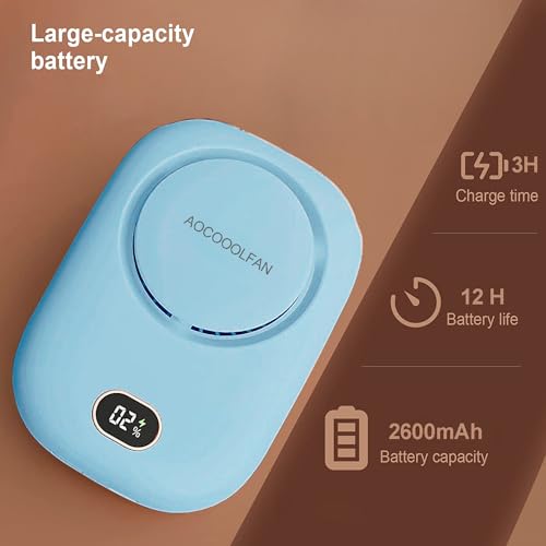 Image of AOCOOLFAN Portable Neck Fan, Mini Small Personal Handheld Fan USB Rechargeable 3 Speed for Girls Boys Woman Eyelash Travel Home Office Outdoor (light blue)