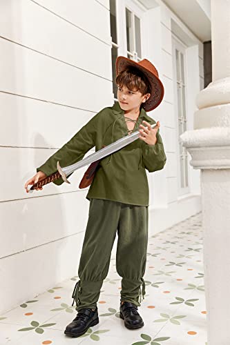Bbalizko Boys Medieval Pirate Shirt Kids Renaissance Lace Up Halloween Scottish Jacobite Ghillie Costume Tops Army Green #TOP2