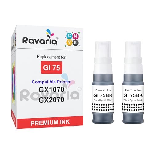 Image of GI 75 Compatible Premium Ink for Canon Maxify GX1070 GX2070 Printer (GI 75 Black Ink 2 Pcs)