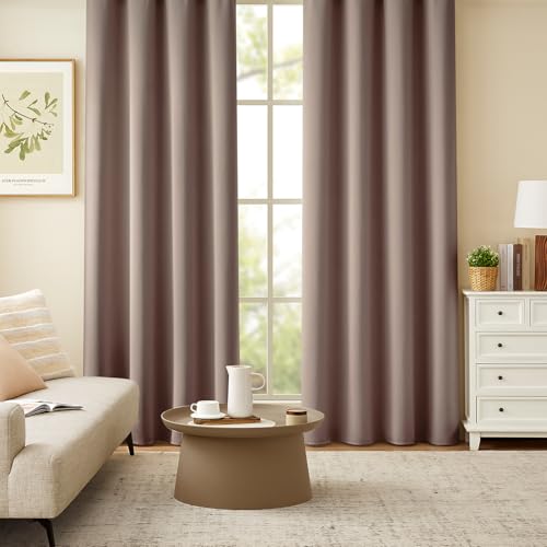 Image of Joydeco Blackout Curtains, Set of 2, Khaki, Width 39.4 x Length 35.4 inches (100 x 90 cm), Soundproofing, Thermal Insulation, Cold Protection, Energy Saving, Bedroom, Living Room, Shape Stabilized,