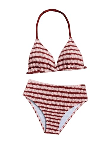 Image of RoseSeek Girl's Tie Dye Smocked 2 Piece Swimwear Sets Backless Halter Bikini Cute Brief Bathing Suit
