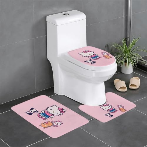 ハローキティ かわいい アニメ 3点セット バスマット トイレマット 便座カバー フタカバー 滑り止め 吸水 人気 漫画 足ふきマット 暖房 ふんわり 洗える 抗菌 防臭