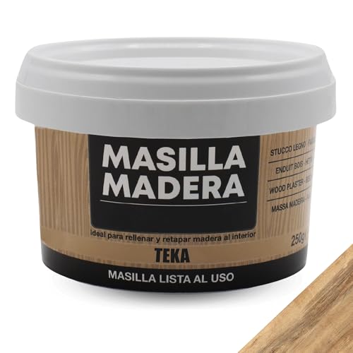 Masilla Madera Teka, Ideal Para Rellenar Y Y Reparar Madera Al Interior, Masilla Lista Al Uso, Rellenadora De Agujeros, Color Teka, Contiene 250 Gramos