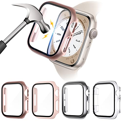 FITA [4 Stücke] Hülle Kompatibel mit Apple Watch 8 / 7 41MM Schutzhülle Glas Schutz Displayschutz, Hoch Klar Härte Gehäuse Case Cover Schutzfolie Kompatibel mit iwatch Series 8 7 Hülle,41mm Cover