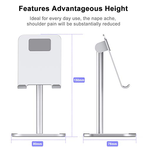 ATUMTEK Universal Cell Phone Stand, Aluminium Alloy Adjustable Phone Stand Holder for Desk Compatible with iPhone 12/11 Pro/XS Max/XR/XS/X/8/7 Plus, iPad, Samsung, Tablets and Smartphones - Silver