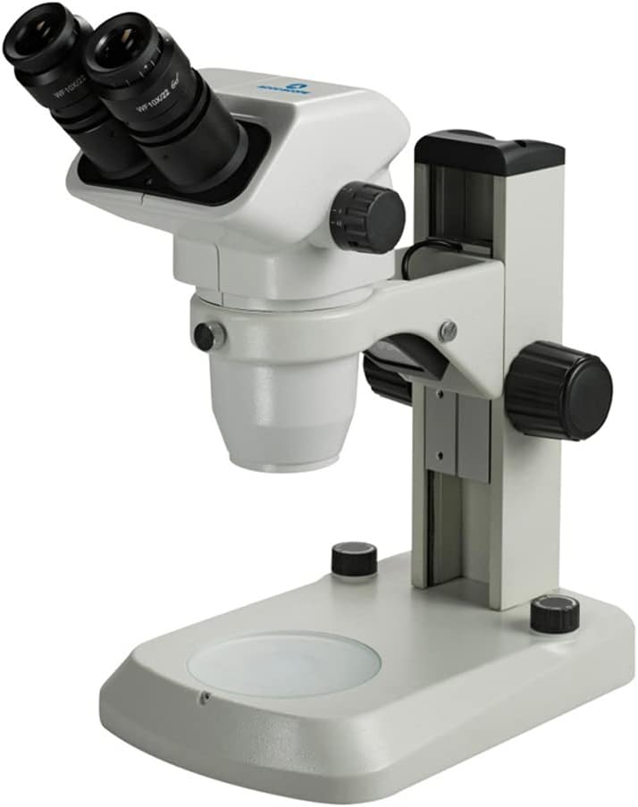 Accu-Scope 3075-LED-E Binocular Zoom Stereo Microscope on E-LED Stand, 10x Eyepieces, 6.7x-45x Magnification, 0.67x-4.5x Objective, Upper/Lower LED Illumination, 100V-240V