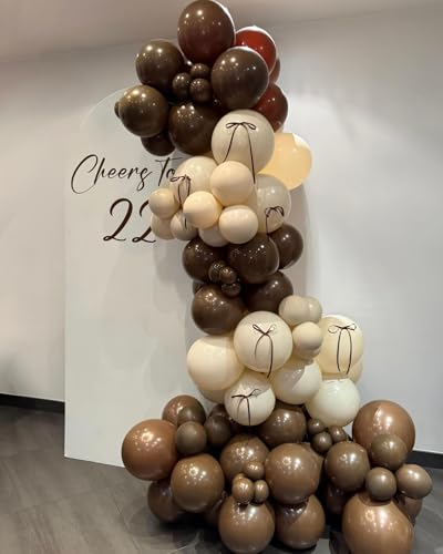 Image of Boho Brown White Nude Balloon Garland Arch Kit 170Pcs, Different Sizes Dark Brown White Sand Neutral Balloons for Bear Woodland Birthday Baby Shower 2026 Graduation Wedding Party Decorations