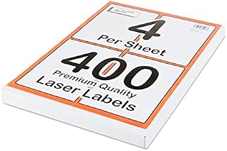 [400 Labels] Self Adhesive White Sticky Printer Labels for A4 Printer 4 per Sheet | A6 Sticky Printer 4 per A4 Sheet Address Labels | Laser Printer Labels 4 per Sheet for All Types of A4 Printer