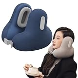Travel Neck Pillow with Bluetooth Headset, Adjustable Memory Cotton Car Headrest Neck Rest Seat Cushion Pillow with Noise Reducing Ear Muffs (Blue,Adjustable)