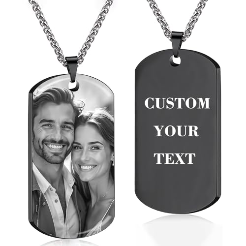 Custom Necklace with Picture, Personalized Photo Necklace, Customized Memorial Necklace Engraved with Photo Text, for Men Women