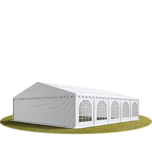 TOOLPORT Festzelt Partyzelt 8x10 m schwerentflammbar Premium, hochwertige PVC Plane 750 N in weiß 100% wasserdicht mit Bodenrahmen