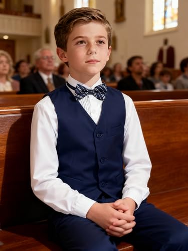 Image of Boys Formal Suit Vest and Pants Set 6 Pieces Suits for Boy Wedding Ring Bearer Outfit for Kids Tuxedo
