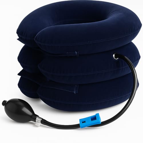 Neck Stretcher, Cervical Traction Device, Neck Traction Device for Neck Pain Relief, Adjustable Inflatable Neck Stretcher Cervical Traction and Neck Brace, Neck Decompression Home Use (Blue)