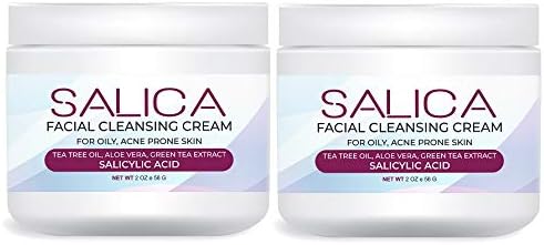 Salica | Acne Treatment Cream with Salicylic Acid & Tea Tree Oil, 4oz – For Acne Scar, Pimple, Cystic, Back Acne, Blackhead (2 pack)