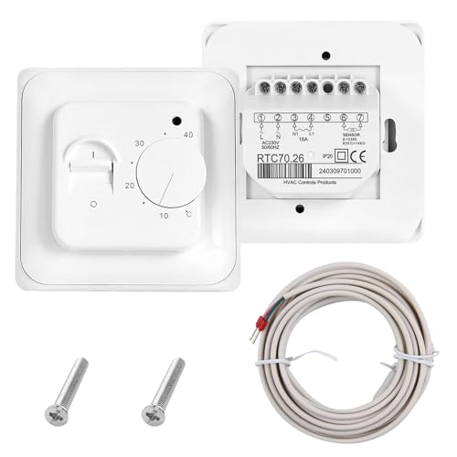 Manual Underfloor Heating Thermostat 220V 16A Electric Controller With Floor Sensor Probe Mechanical Room Stat for Energy Efficient Temperature Control Central Systems White