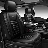 CAR PASS Nappa Leather Car Seat Covers Full Set, Luxury Seat Protector for Cars, Waterproof Anti-Slip Car Seat Cushion Armrest Compatible Airbag Universal for Sedan SUV Pick-up Truck Automotive, Black