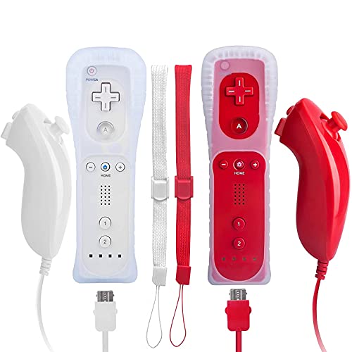 Remote Controller for Wii Nintendo, Srouwan Wii Remote and Nunchuck Joystick for Wii and Wii U Console (not Motion Plus) (2 Set,Red and White)