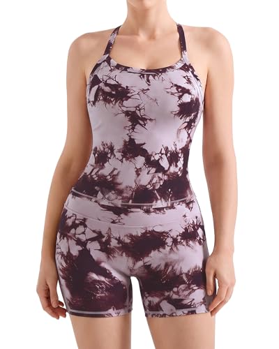 Image of SUUKSESS Women 2 Piece Workout Sets High Waisted Tummy Control Biker Shorts Halter Padded Tank Tops