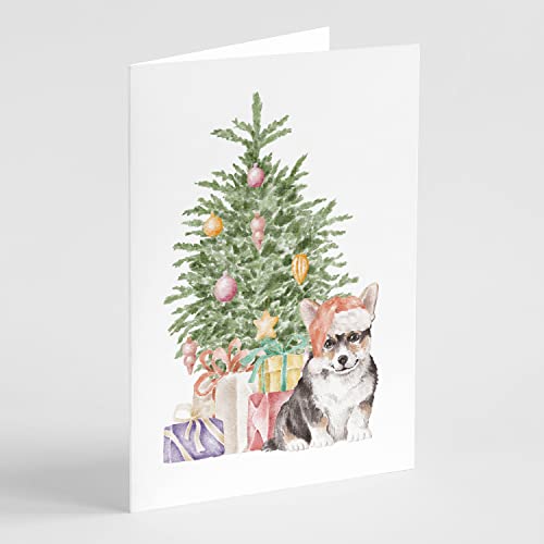 Caroline's Treasures CK8190GCA7P Corgi Puppy Christmas Presents and Tree Greeting Cards and Envelopes Pack of 8 Blank Cards with Envelopes Whimsical A7 Size 5x7 Blank Note Cards