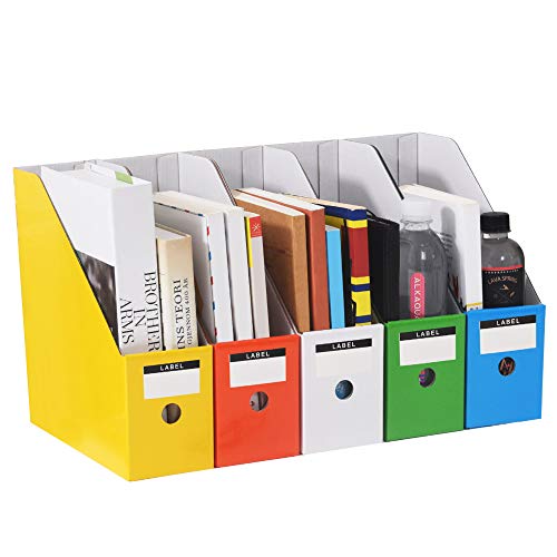 Béetparent Contents Magazine File Holder, Desk File Organizer, Sturdy Cardboard Magazine Holders, Book Bins, Desk File Holder Organizers and Storage, Folder Holder with Labels(5 Pack, Multi-Color)