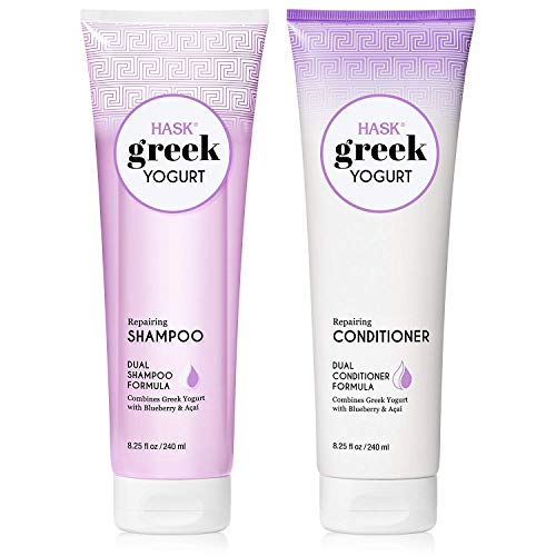 HASK Shampoo and Conditioner Greek Yogurt repairing, color safe, gluten free, sulfate free, paraben free - Blueberry and Acai 1 Shampoo, 1 Conditioner Kit