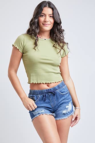 Ymi Womens Junior Hybrid Dream High-Rise Jean Jogger Shorts, Dark Wash Denim, Small Us #TOP1