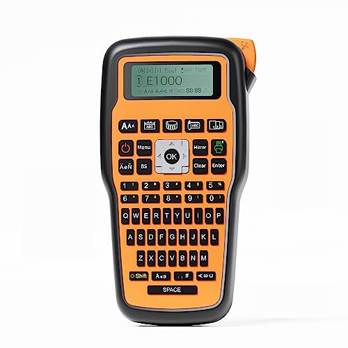 Vixic E1000 Label Maker - Laminated Label-Maker-Machine With Ac Adapter, Labeler Makchine With Qwerty Keyboard,One-Touch Keys, Label Printer For Home Office Industrial Labeling Jobs, Orange #TOP23