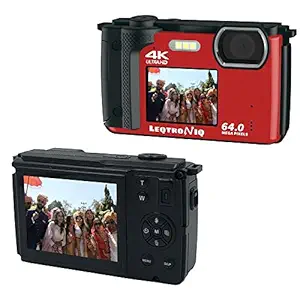 LEQTRONIQ Dual Screen 64MP 4K Ultra HD Video Camera with Autofocus, 16X Digital Zoom for Vlogging, Sports, Traveling, Home Videos (Red)
